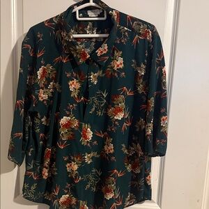 Gabrielle Teal Floral Button-Down Blouse